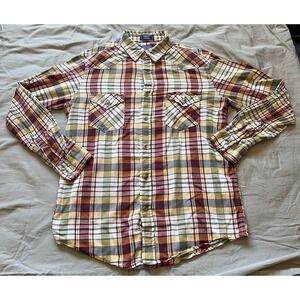 PENDLETON Button Shirt Mens Medium Epic Madras Red Plaid Long Sleeve Western